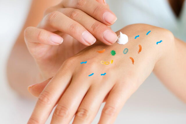 The skin microbiome influences general skin health.